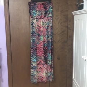 Three Pink Hearts Strapless Maxi Dress